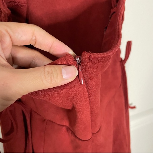 Burnt orange Forever 21 velvet dress with ties on side and top. - Picture 8 of 10